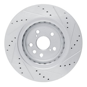 Lexus RX350h Brake Rotor (1) - Front Left - R1 Concepts - Drilled & Slotted - Silver - `20-`25